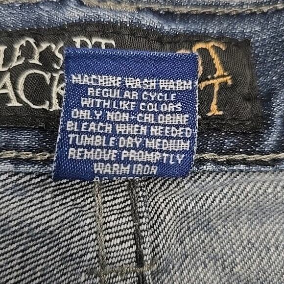 Baileys Pt Black Mens Boot Cut Jeans 38 X 30 Whiskered Embroidered Distressed - Picture 8 of 12